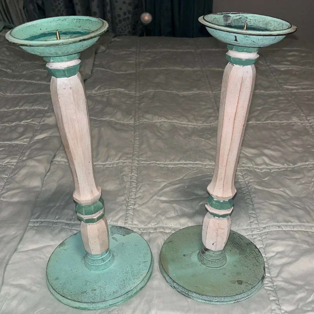 Sundry Mint Green and Cream Candle Holders